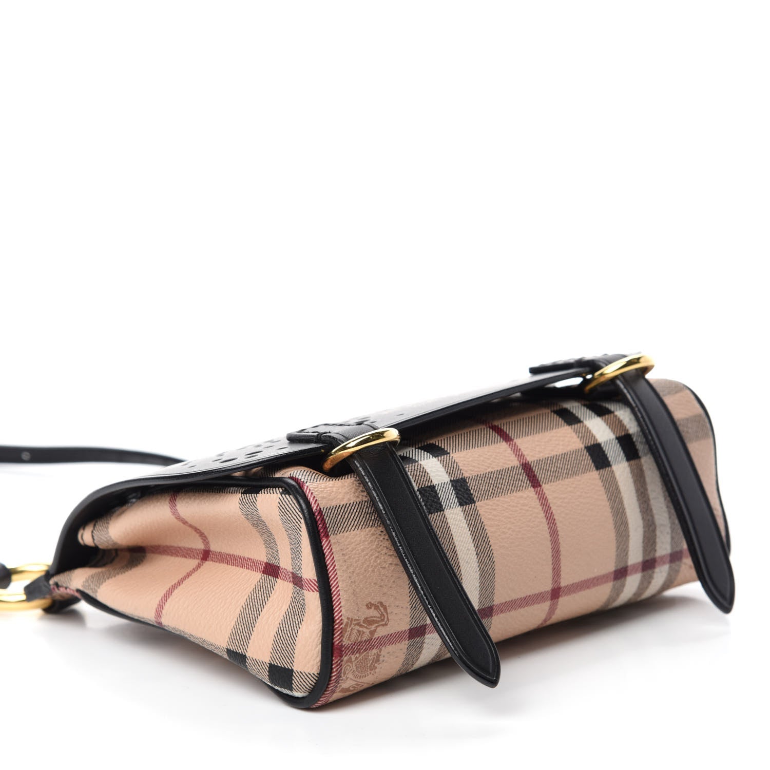 Burberry Perforated Calfskin Haymarket Check Baby Bridle Crossbody Black 4 of 11