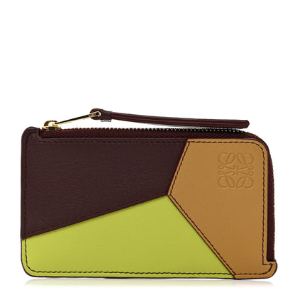 Loewe Calfskin Puzzle Colorblock Coin Card Holder Sahara Burgundy Anise 1 of 7