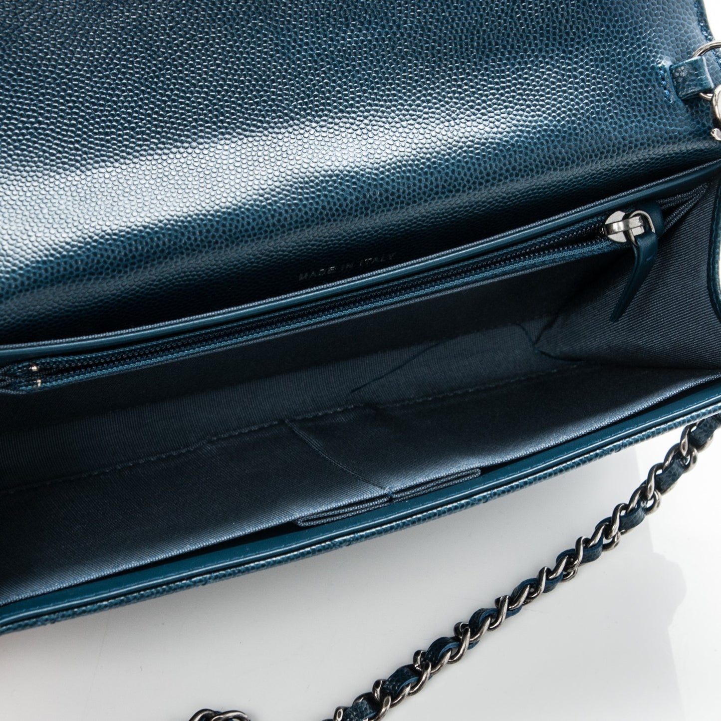 Caviar Quilted Wallet on Removable Chain Navy