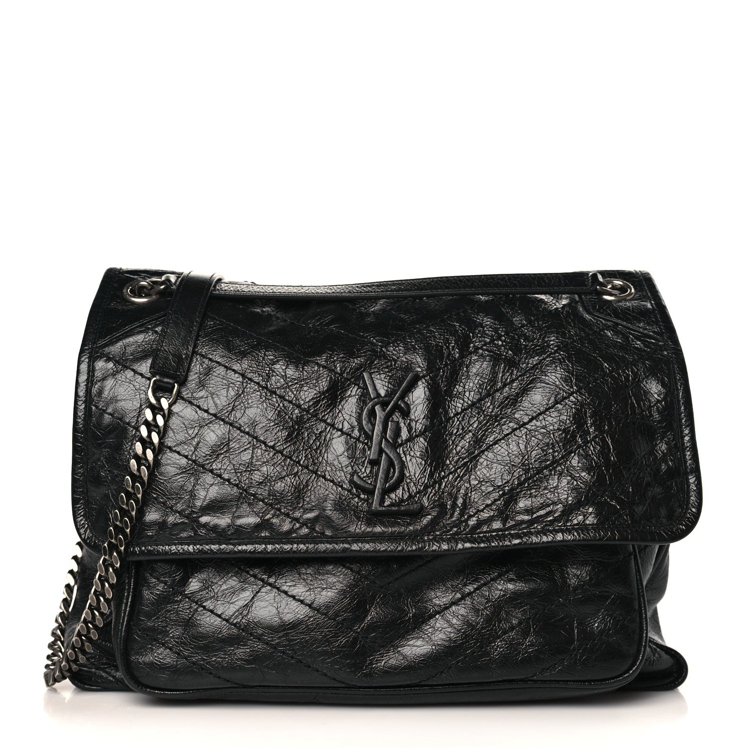 Saint Laurent Crinkled Calfskin Matelasse Monogram Large Niki Chain Satchel Black 1 of 9