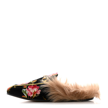 Gucci Velvet Fur Floral Princetown Slippers 38 Black 1 of 8