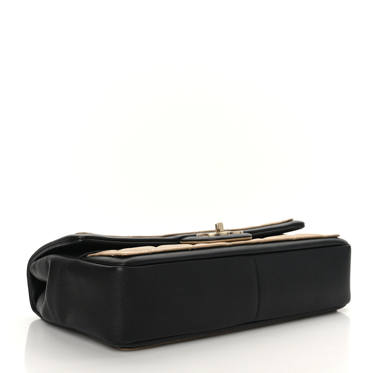 Calfskin Quilted Medium Graphic Flap Beige Black