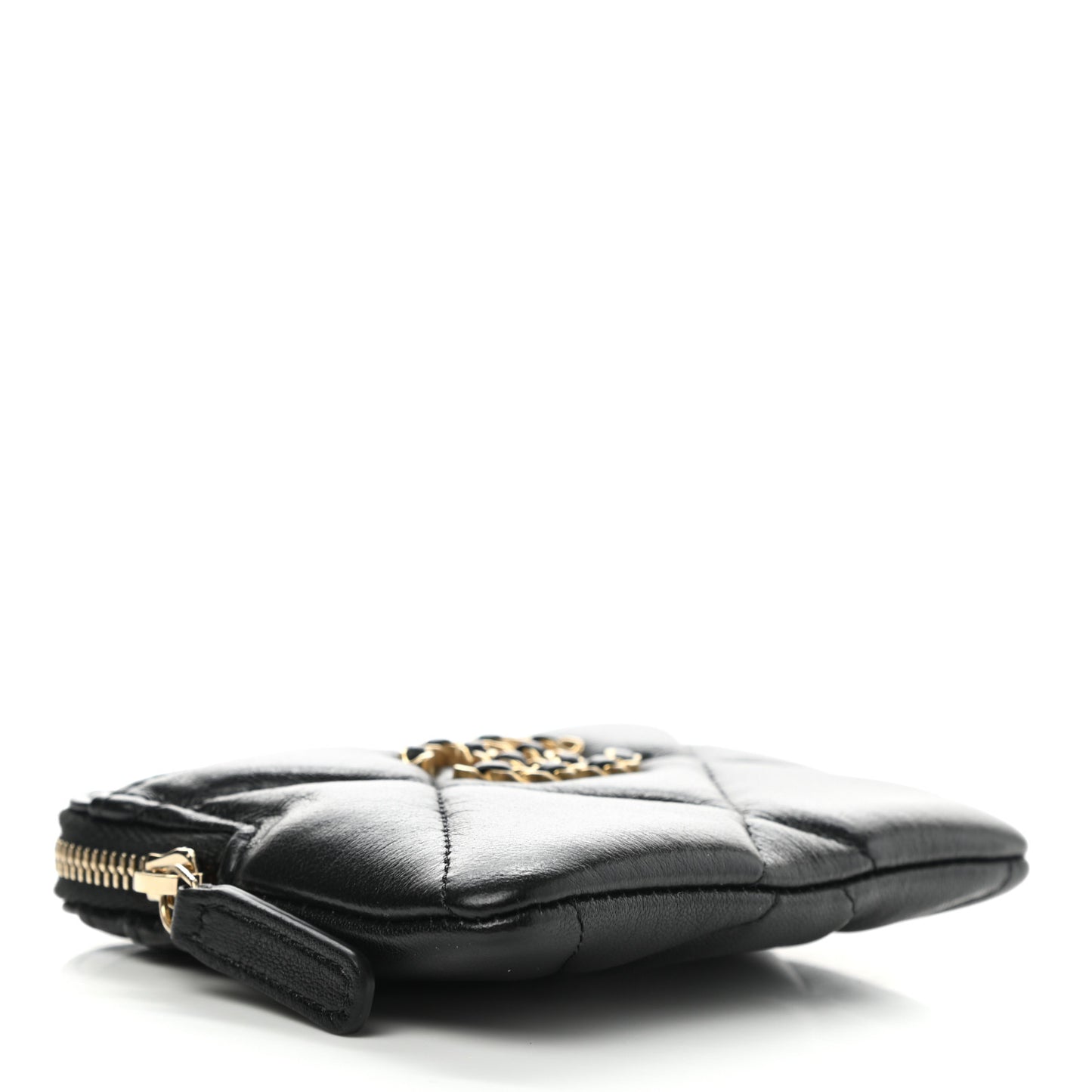 Lambskin Quilted Chanel 19 Zip Card Holder Wallet Black