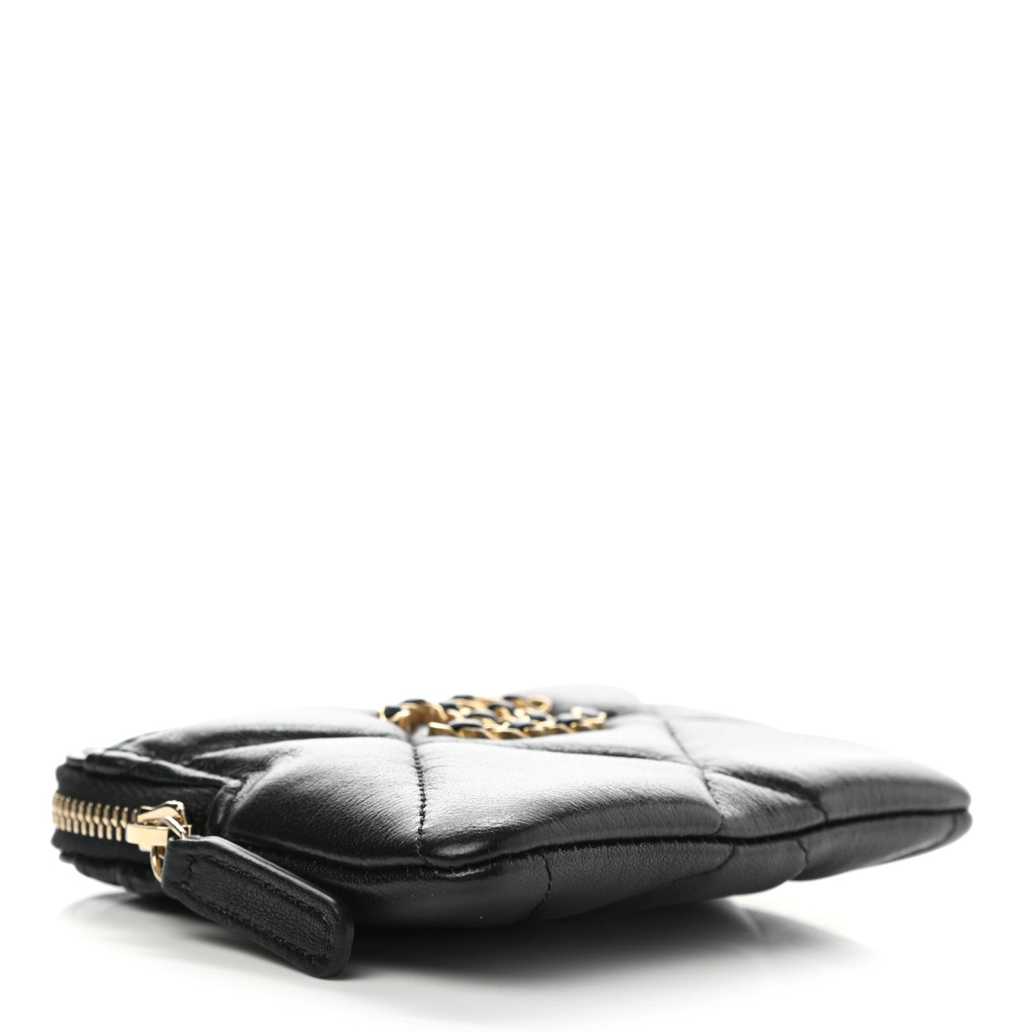 Chanel Lambskin Quilted Chanel 19 Zip Card Holder Wallet Black 4 of 9