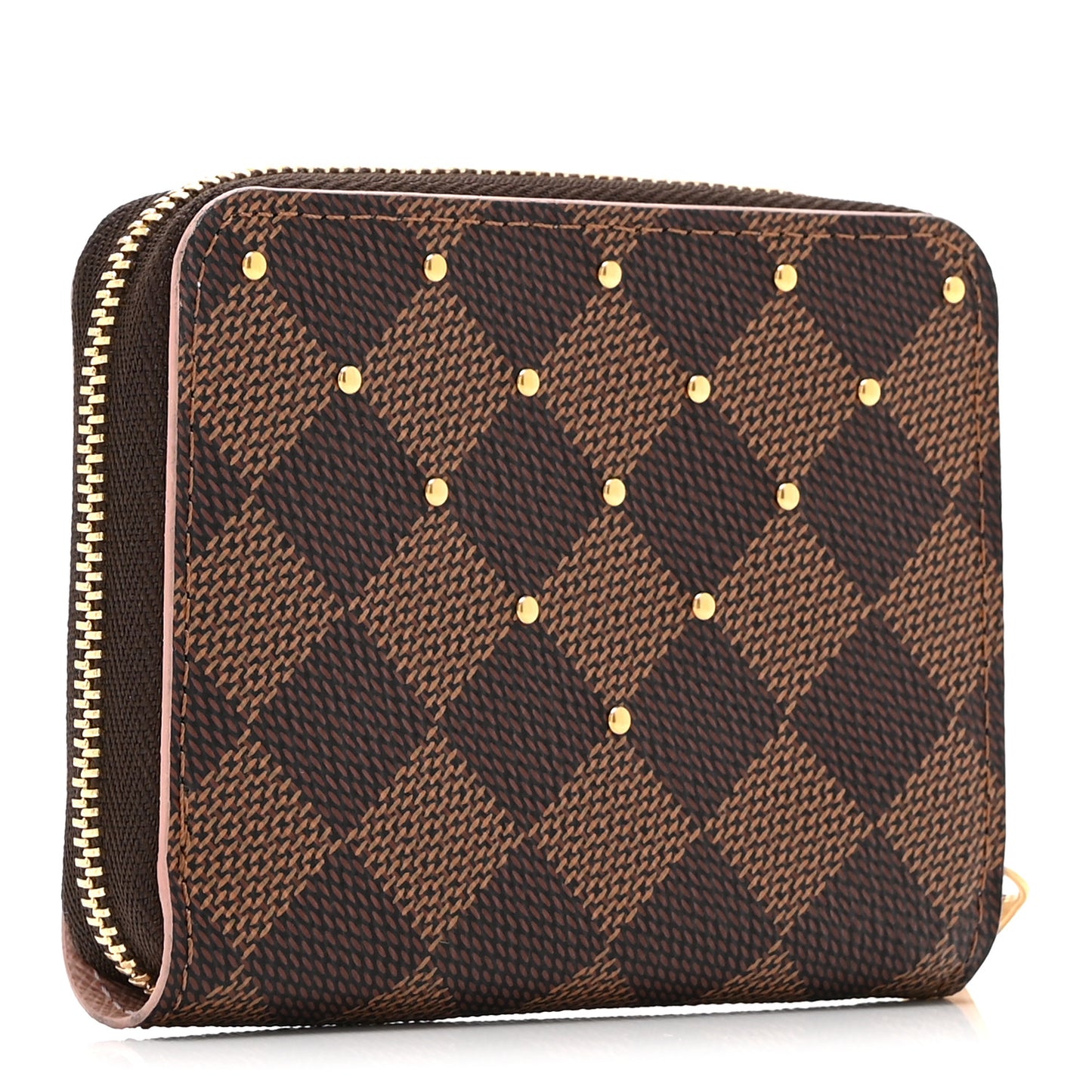 Damier Ebene Studded Zippy Coin Purse Rose Ballerine