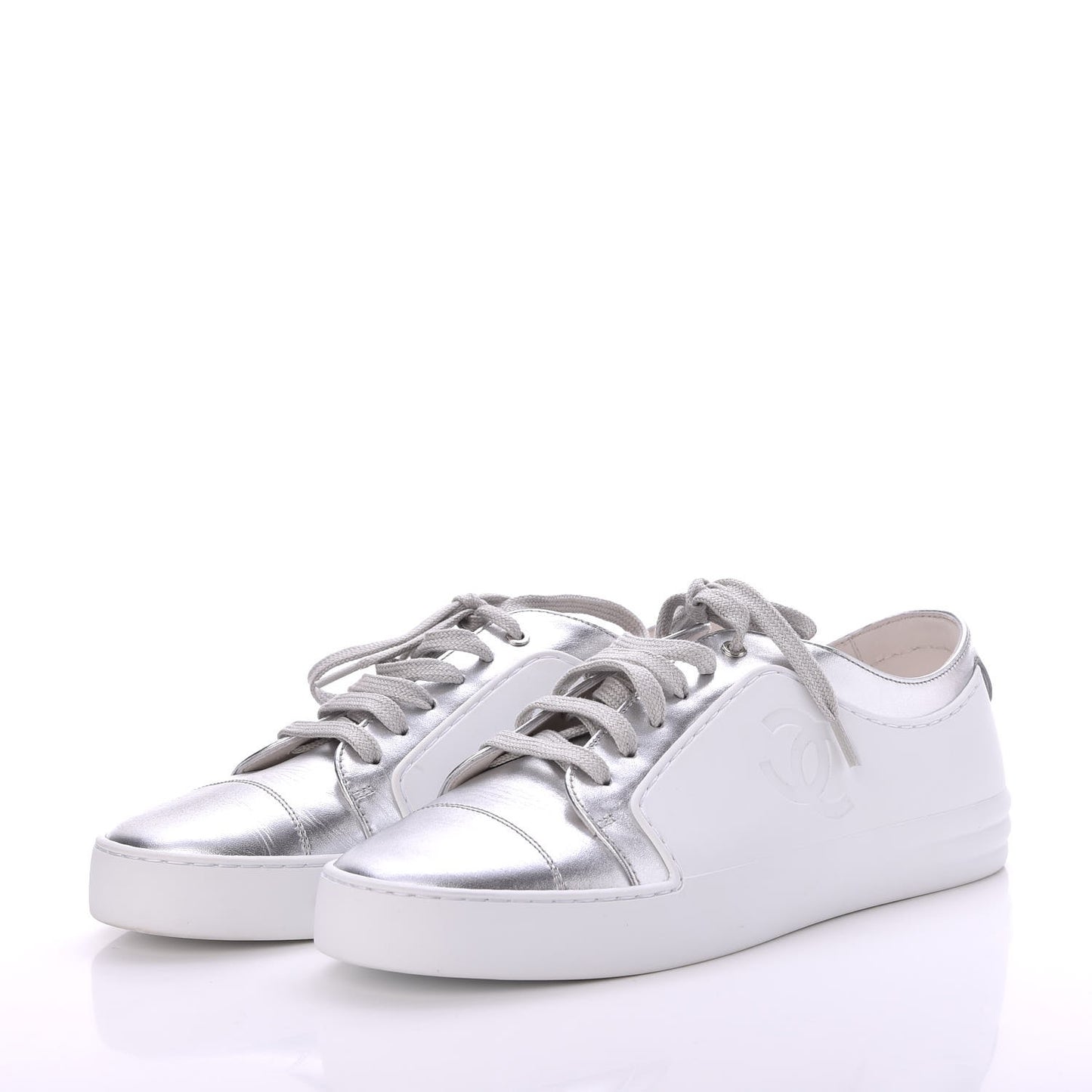 Iridescent Calfskin Sneakers 38.5 White Silver