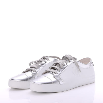 Chanel Iridescent Calfskin Sneakers 38.5 White Silver 3 of 10