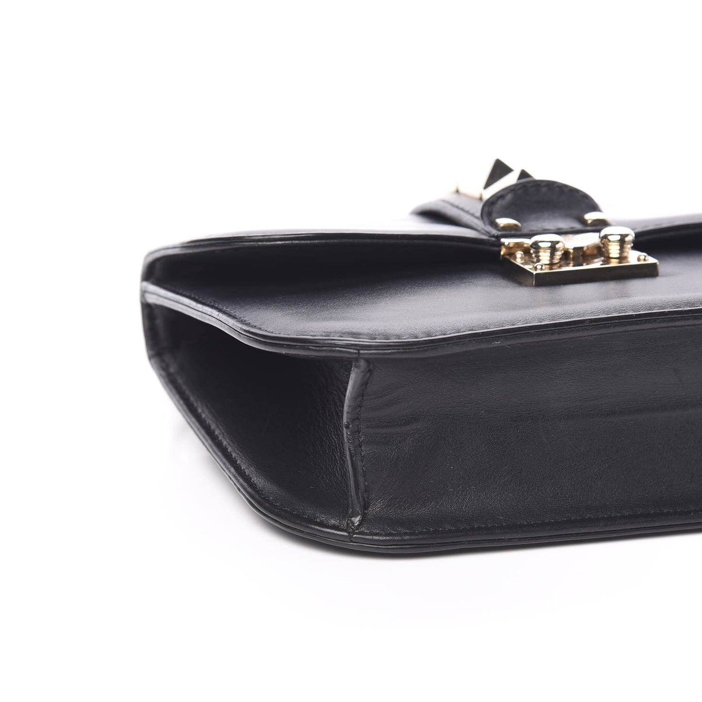 Vitello Small Glam Lock Rockstud Flap Black