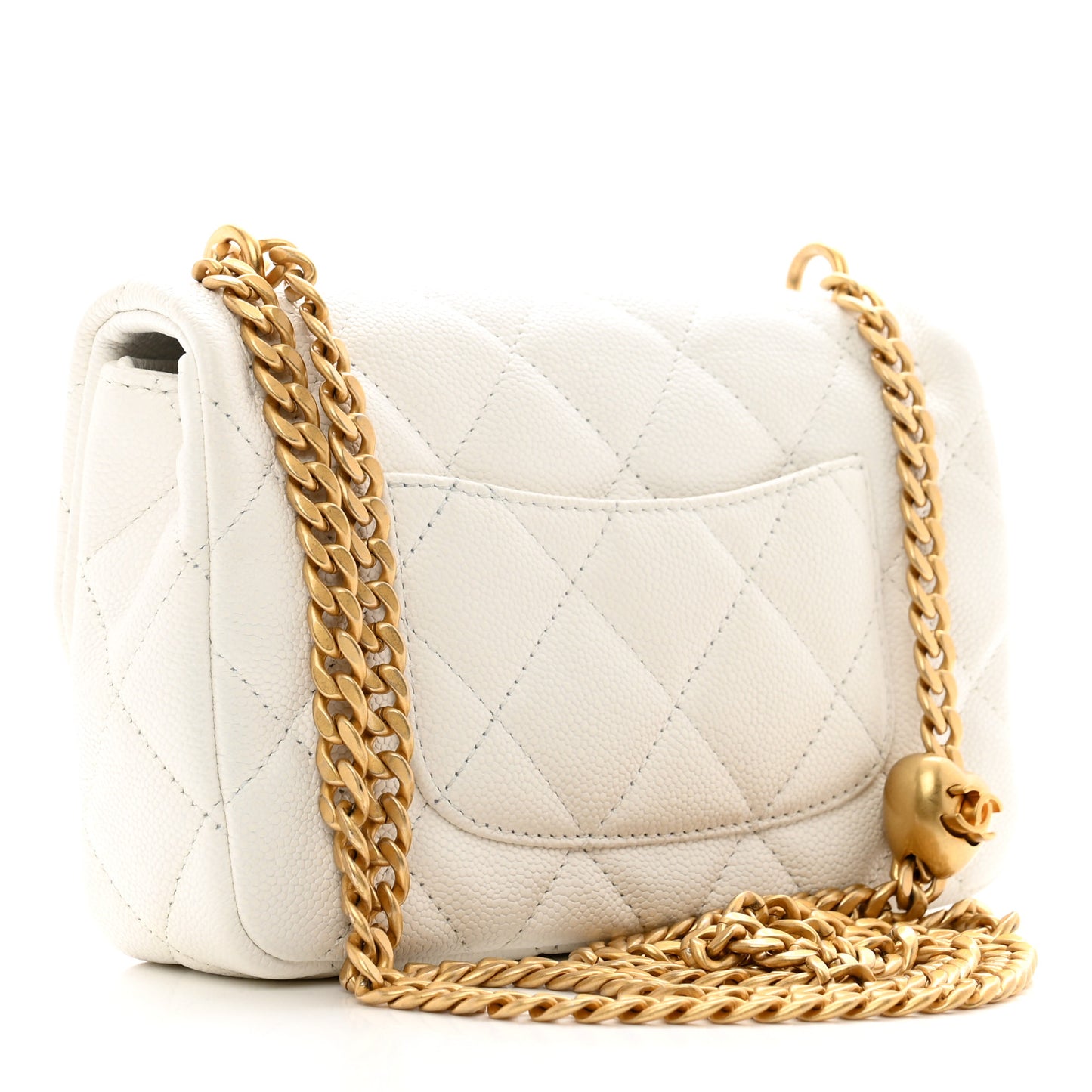 Caviar Quilted Mini Sweetheart Rectangular Flap White