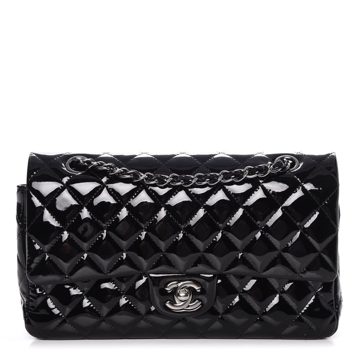 Patent Quilted Medium Double Flap Black