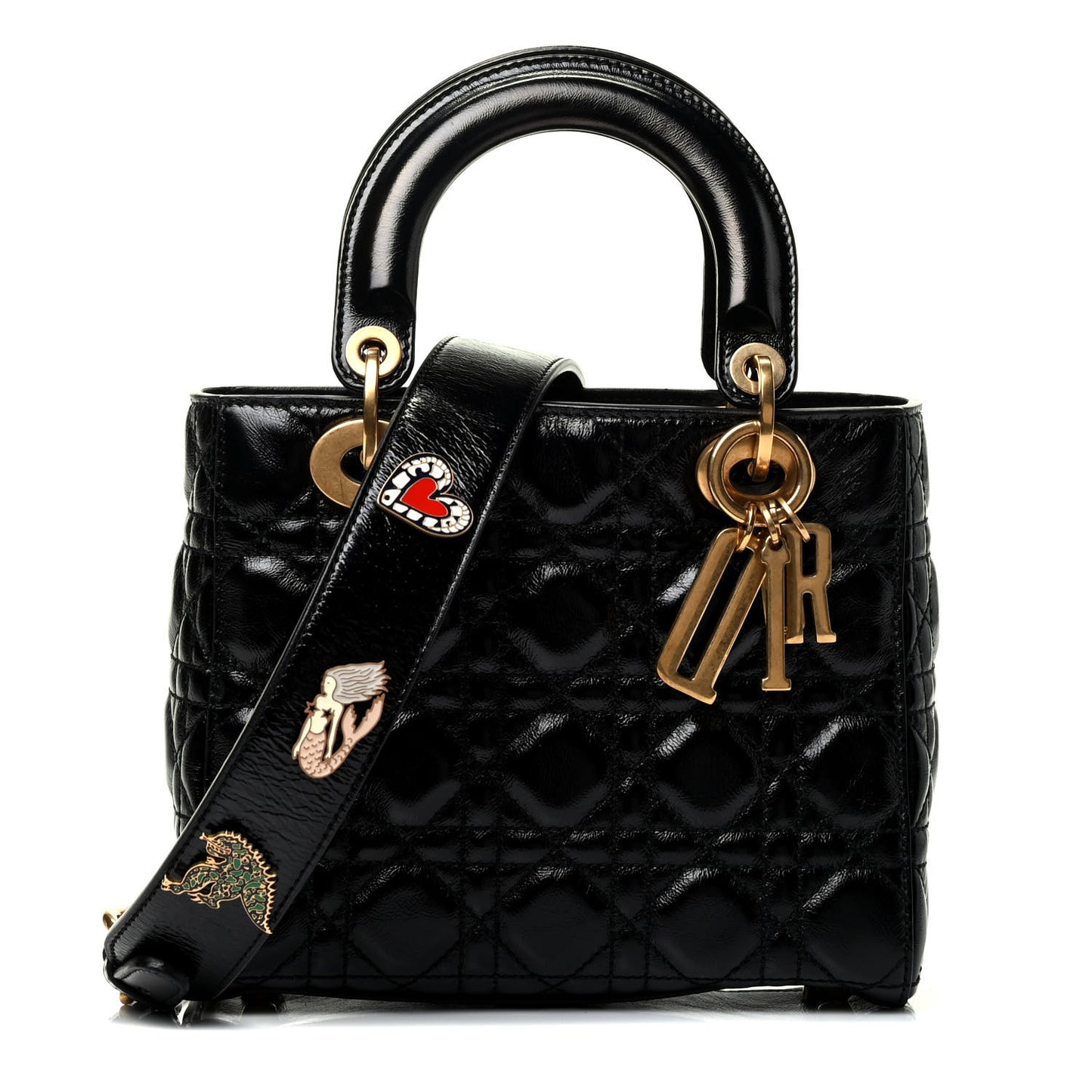 Crinkled Patent Cannage Small Lucky Badges My Lady Dior Black
