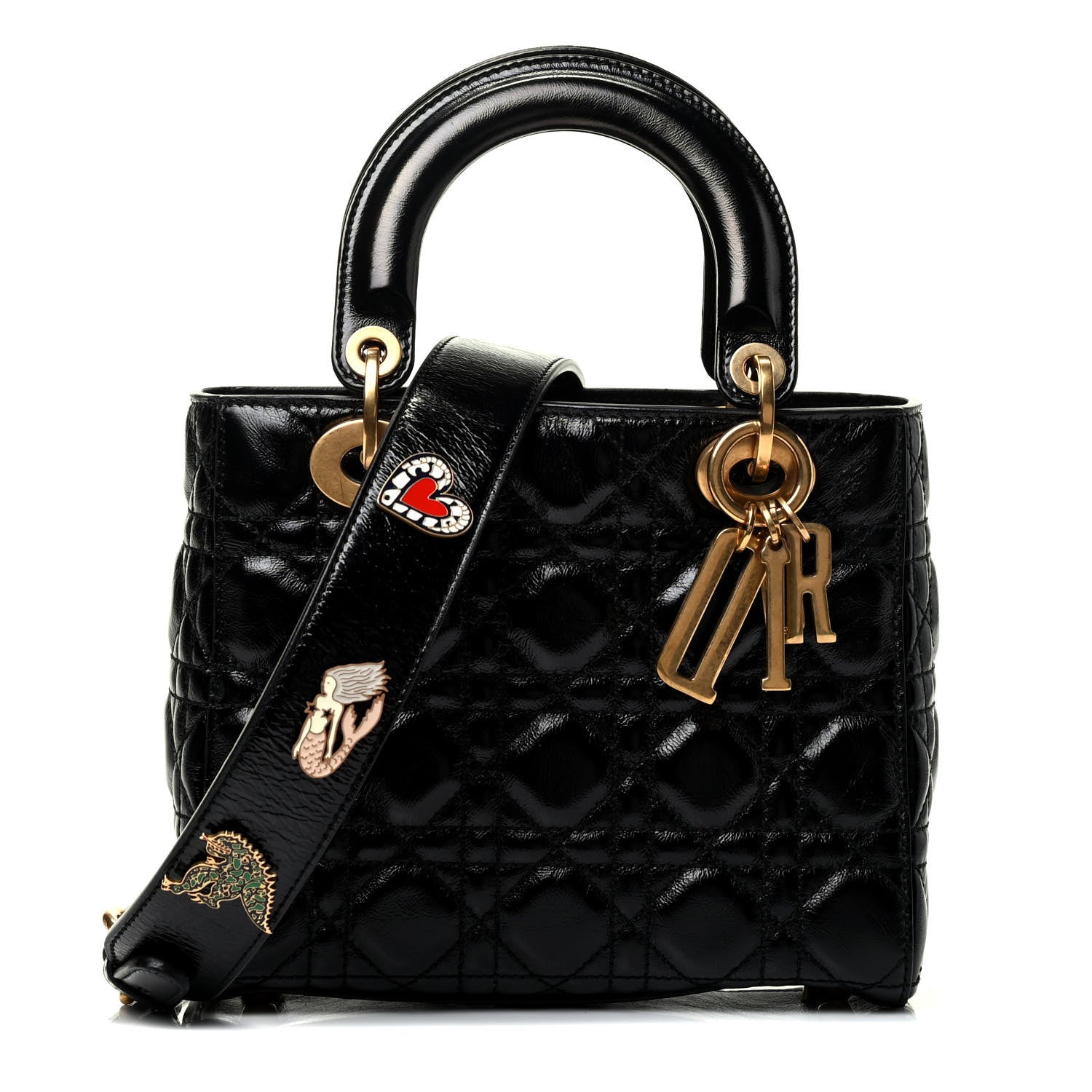 Christian Dior Crinkled Patent Cannage Small Lucky Badges My Lady Dior Black 1 of 4
