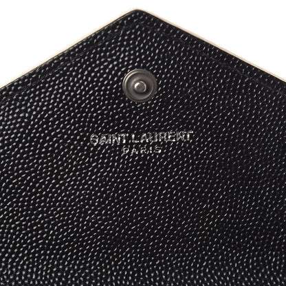 Saint Laurent Grain De Poudre Matelasse Chevron Small Monogram Envelope Wallet Black Dove White 6 of 7