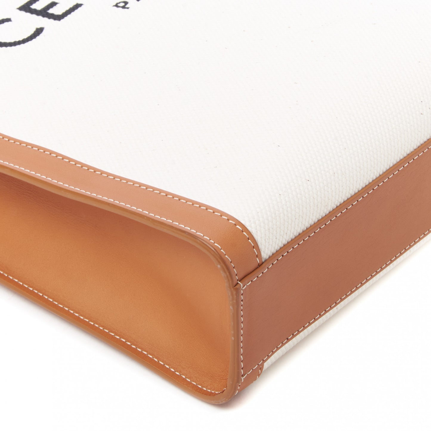 Canvas Calfskin Logo Print Small Vertical Cabas Natural Tan