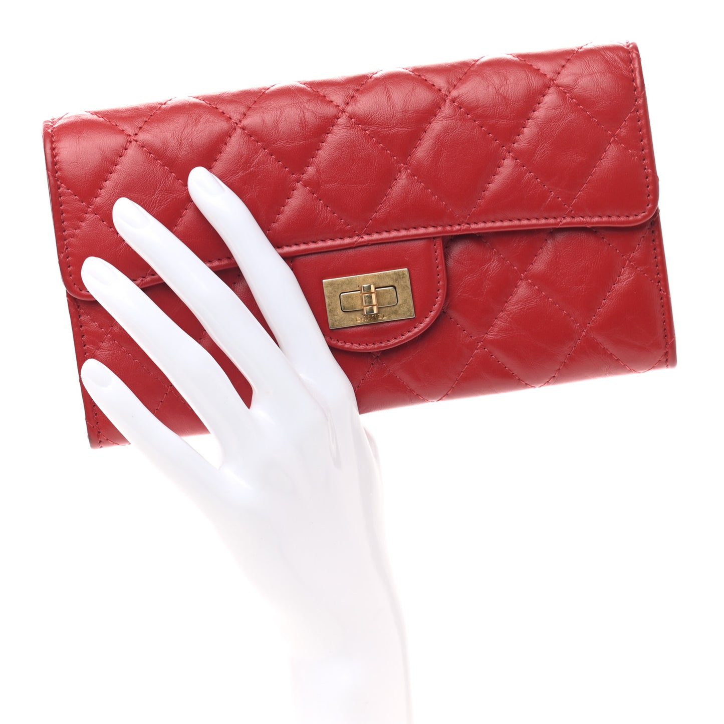 Aged Calfskin Quilted Large Reissue Gusset Flap Wallet Red