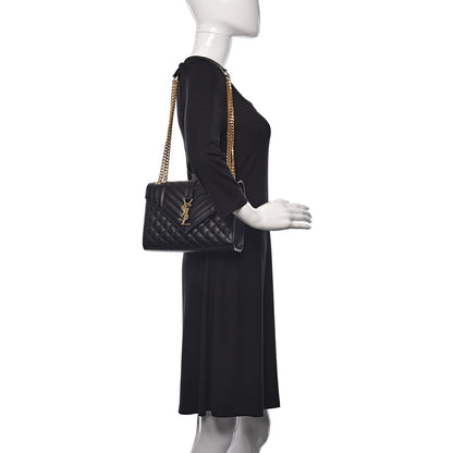 Saint Laurent Grain De Poudre Textured Mixed Matelasse Triquilt Medium Monogram Satchel Black 2 of 10