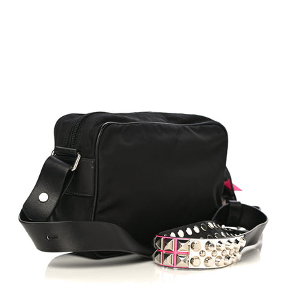 Prada Tessuto Nylon Studded New Vela Shoulder Bag Black Neon Pink 3 of 10