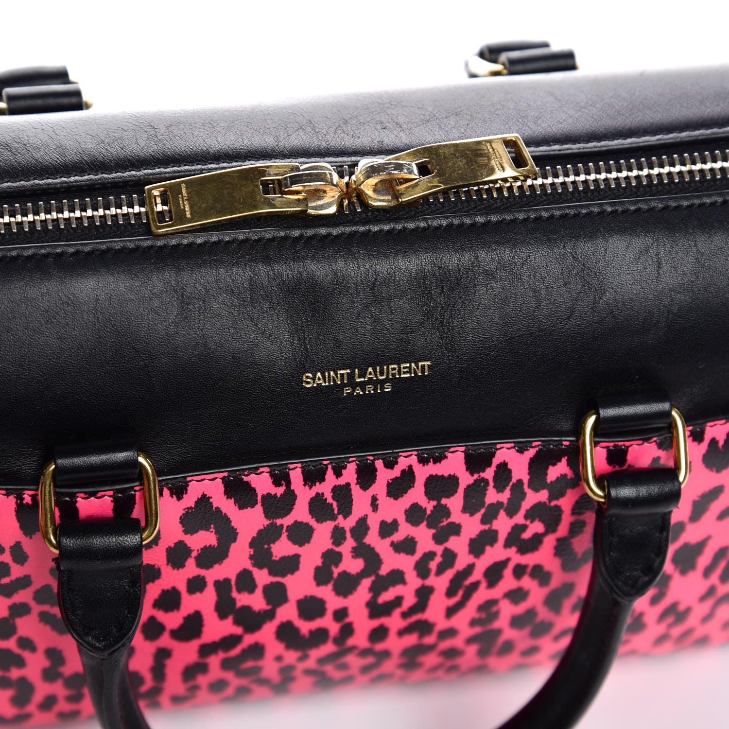 Saint Laurent Calfskin Printed Leopard Classic Baby Duffle Pink Black 10 of 13