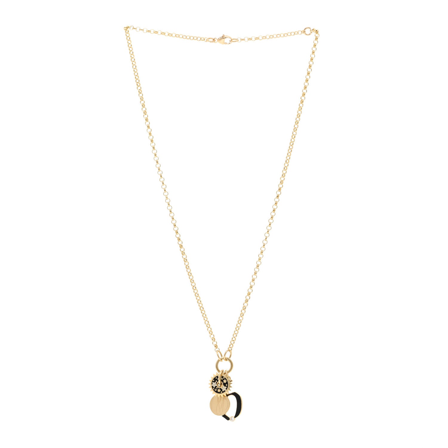 Foundrae 18K Yellow Gold Diamond Enamel Blossom Disc Letter Belcher Chain Necklace 3 of 4