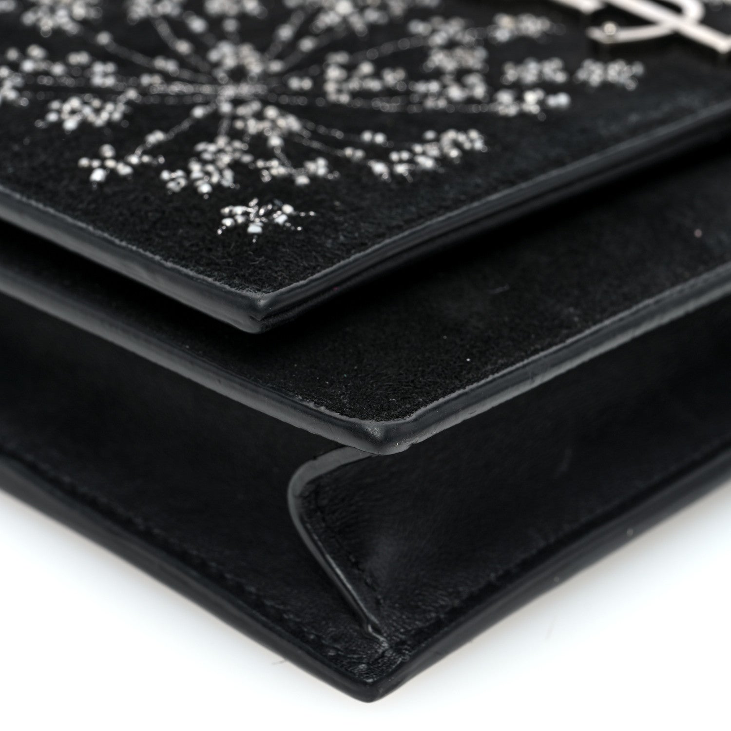 Saint Laurent Suede Bead Embellished Classic Monogram Kate Tassel Chain Wallet Black 9 of 10