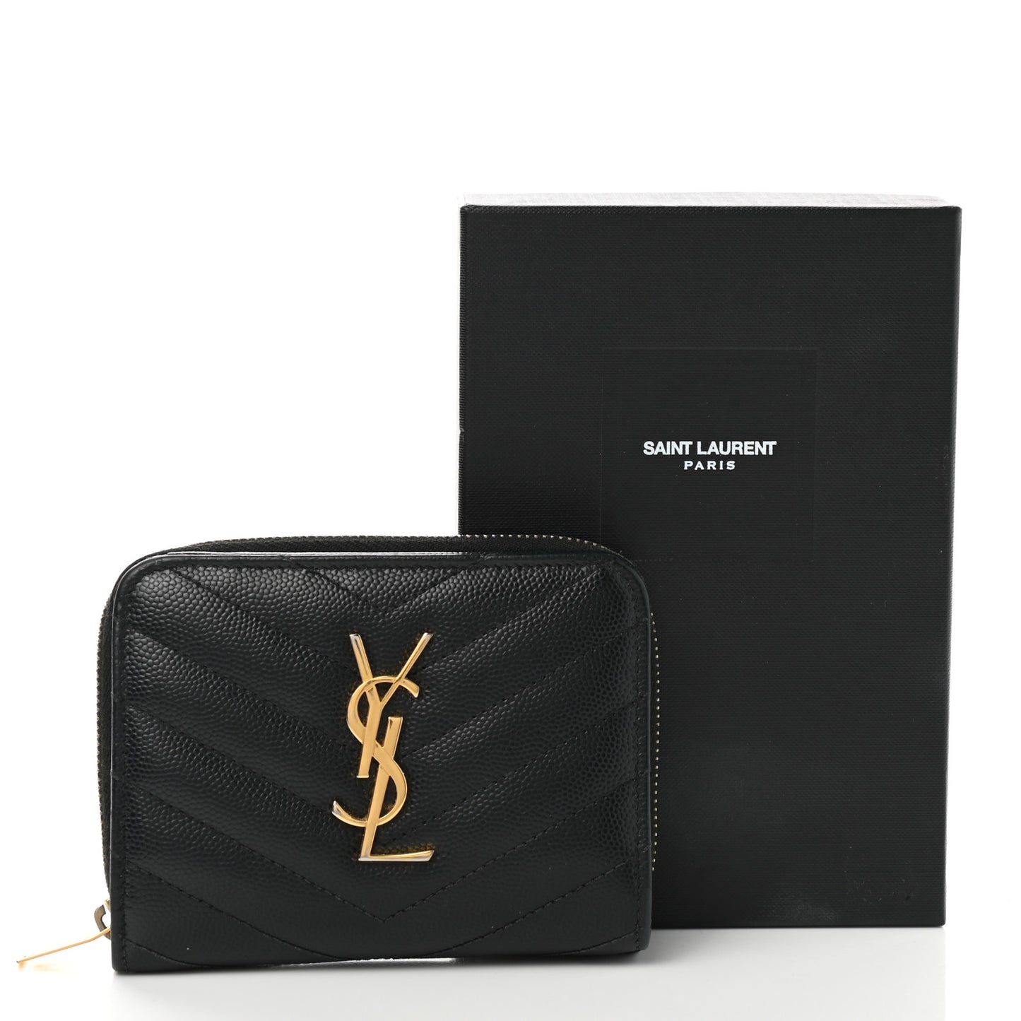 Grain De Poudre Matelasse Chevron Monogram Compact Zip Around Wallet Black