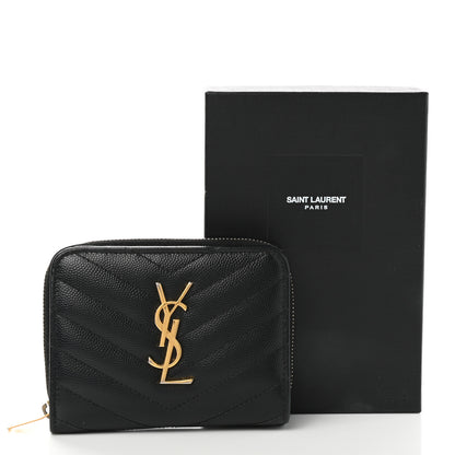Saint Laurent Grain De Poudre Matelasse Chevron Monogram Compact Zip Around Wallet Black 8 of 8