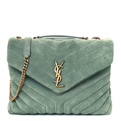 Saint Laurent Suede Y Quilted Monogram Medium Loulou Chain Satchel Deep Green 1 of 11