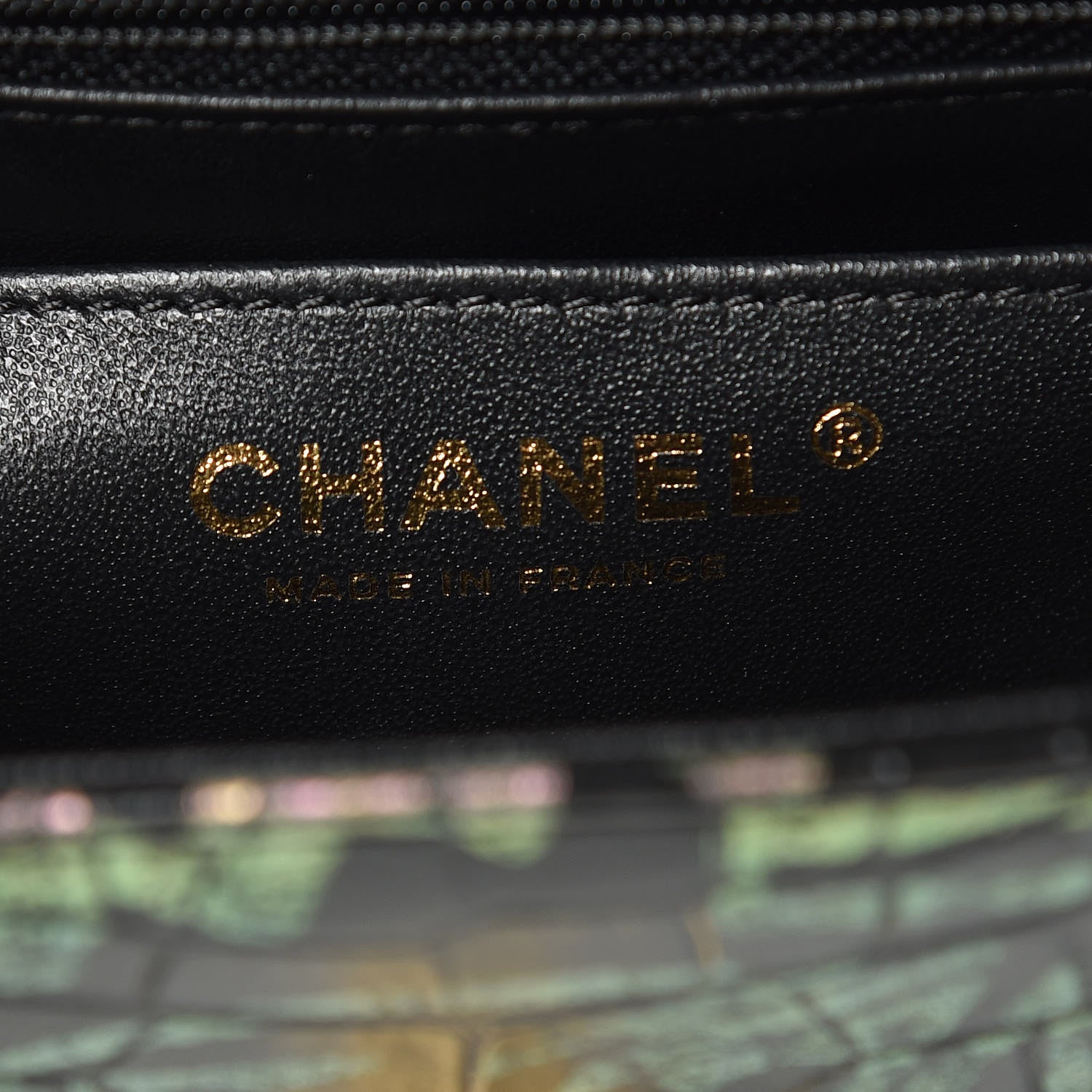 Chanel Calfskin Crocodile Embossed Graffiti 2.55 Mini Cocodile Reissue Flap Black Pink 6 of 11