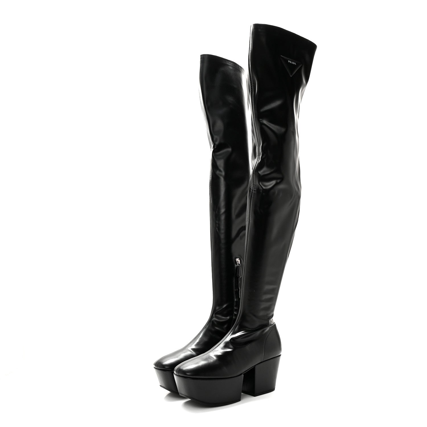Prada Nappa Tech Logo Over the Knee 70mm Platform Boots 36 Black 3 of 10