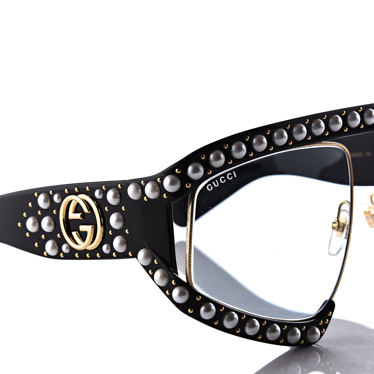 Gucci Acetate Pearl Rectangular Frame Sunglasses GG0234S Black 7 of 8