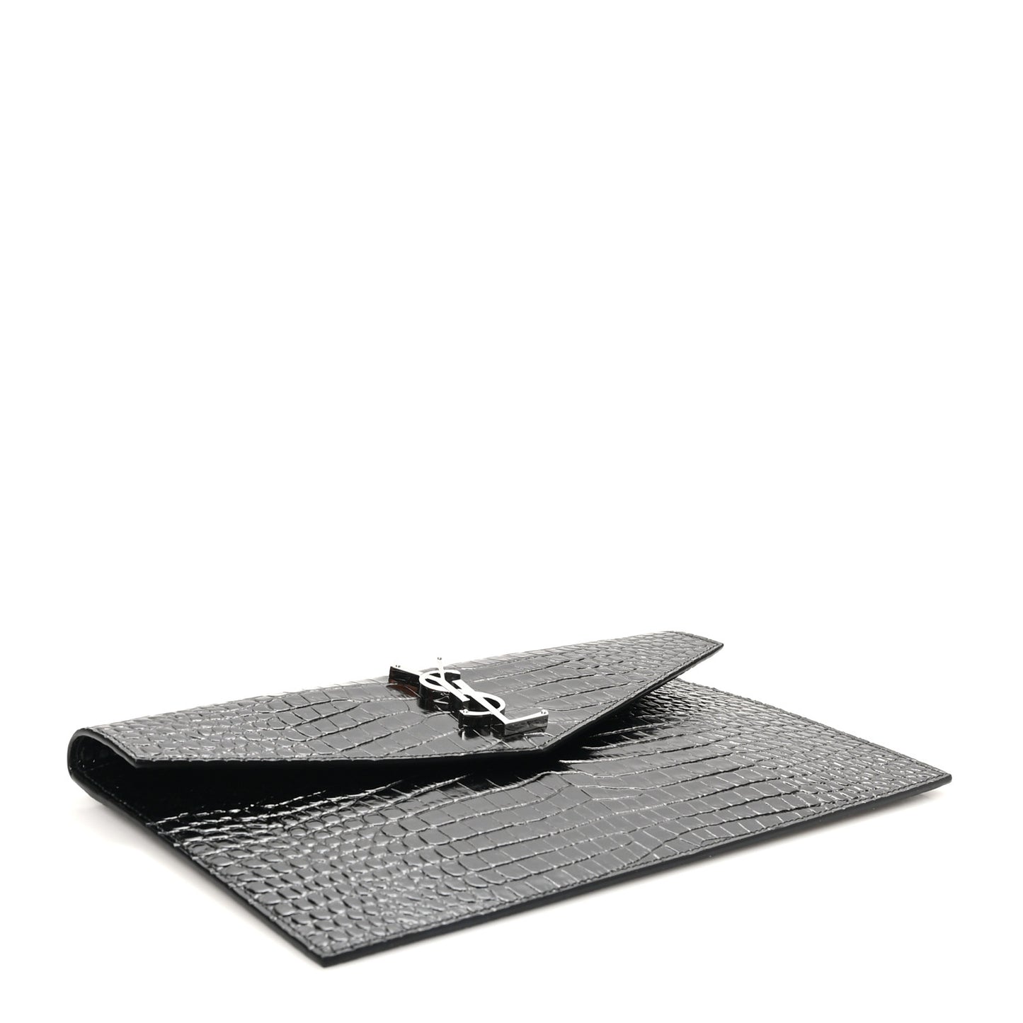 Calfskin Crocodile Embossed Uptown Monogram Pouch Black