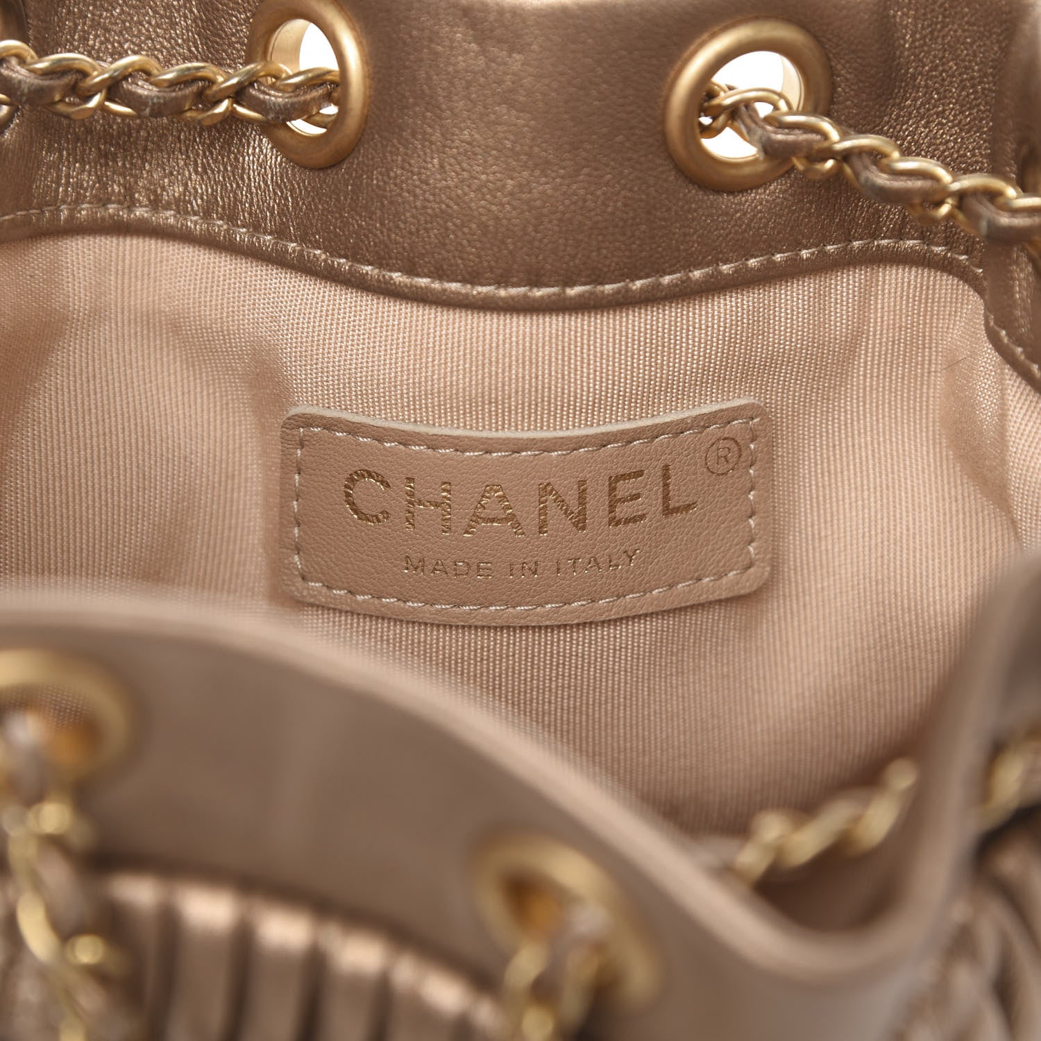 Chanel Metallic Lambskin Coco Pleats Small Drawstring Bag Gold 7 of 11
