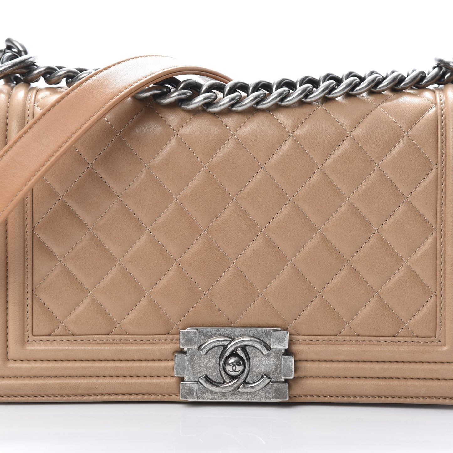 Lambskin Quilted Medium Boy Flap Beige