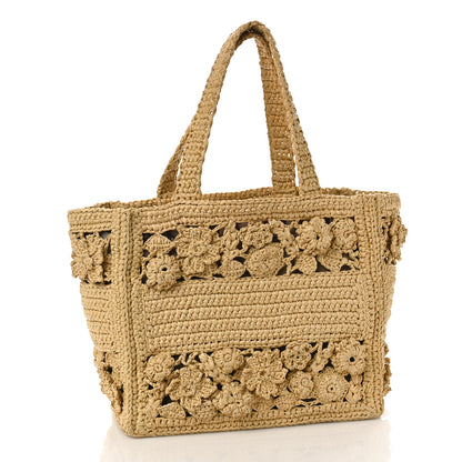 Christian Dior Woven Raffia Floral Embellished Small Book Tote Natural 3 of 8
