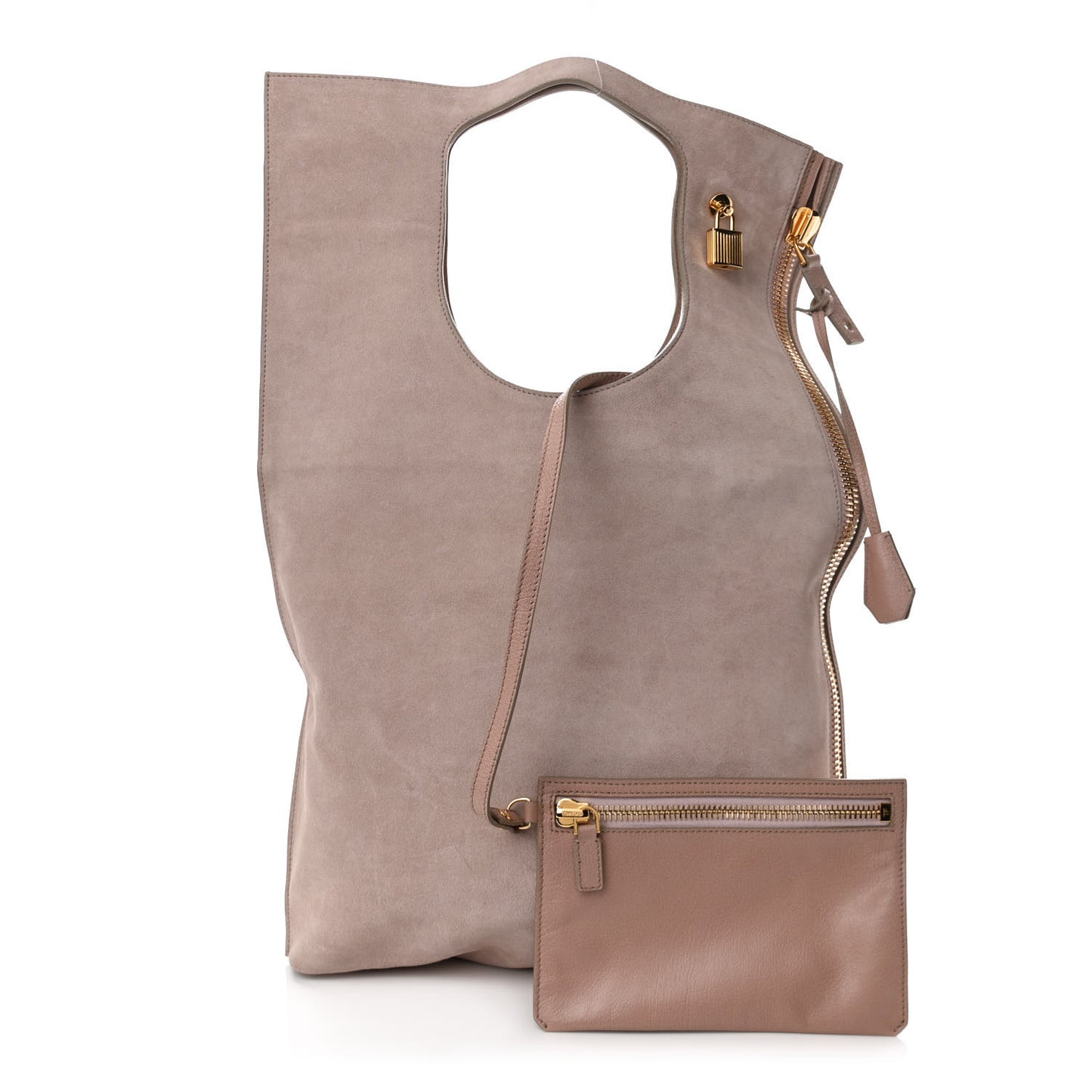 Suede Large Alix Padlock Zip Shoulder Bag Blush Nude
