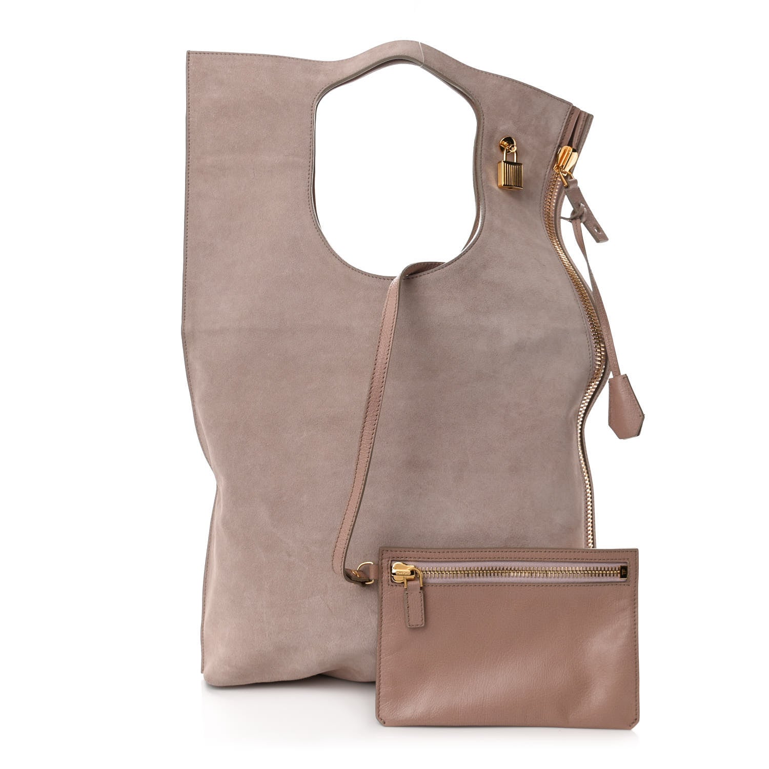 Tom Ford Suede Large Alix Padlock Zip Shoulder Bag Blush Nude 1 of 10