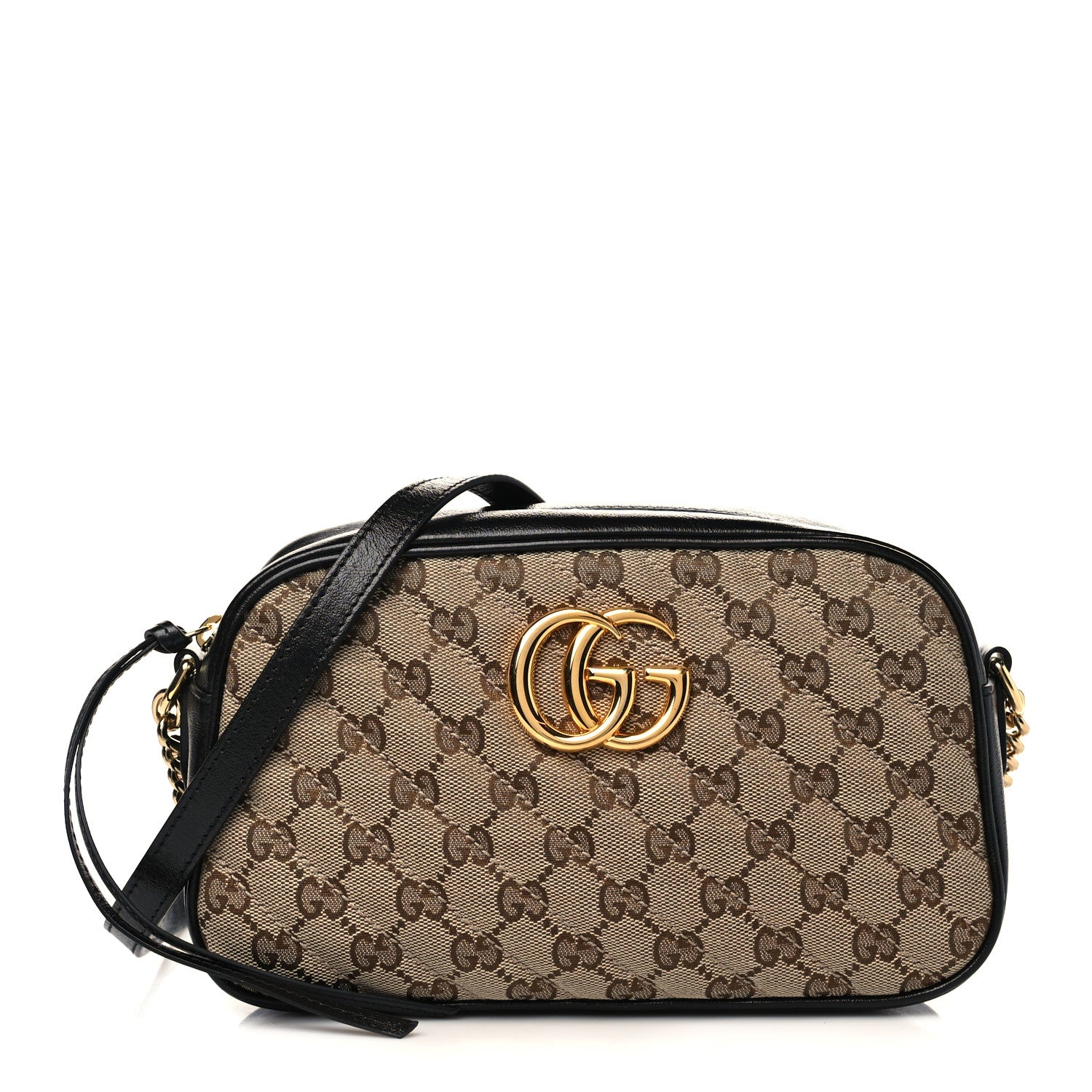Gucci Monogram Matelasse Diagonal Small GG Marmont Chain Shoulder Bag Beige Black 1 of 6