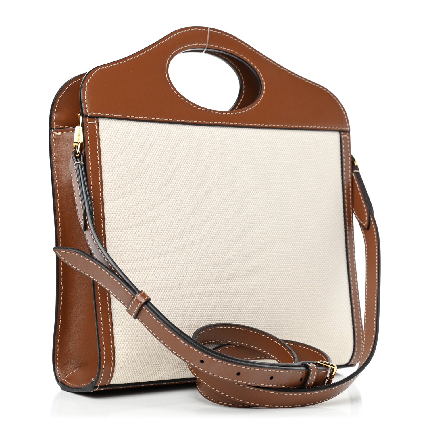 Burberry Canvas Smooth Calfskin Two Tone Mini Pocket Bag Natural Malt Brown 2 of 6