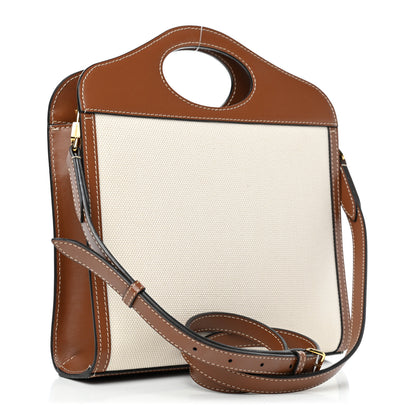 Burberry Canvas Smooth Calfskin Two Tone Mini Pocket Bag Natural Malt Brown 2 of 6