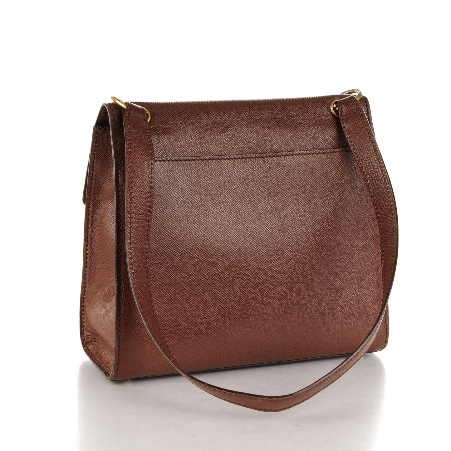 Grained Calfskin Flap Shoulder Bag Brown