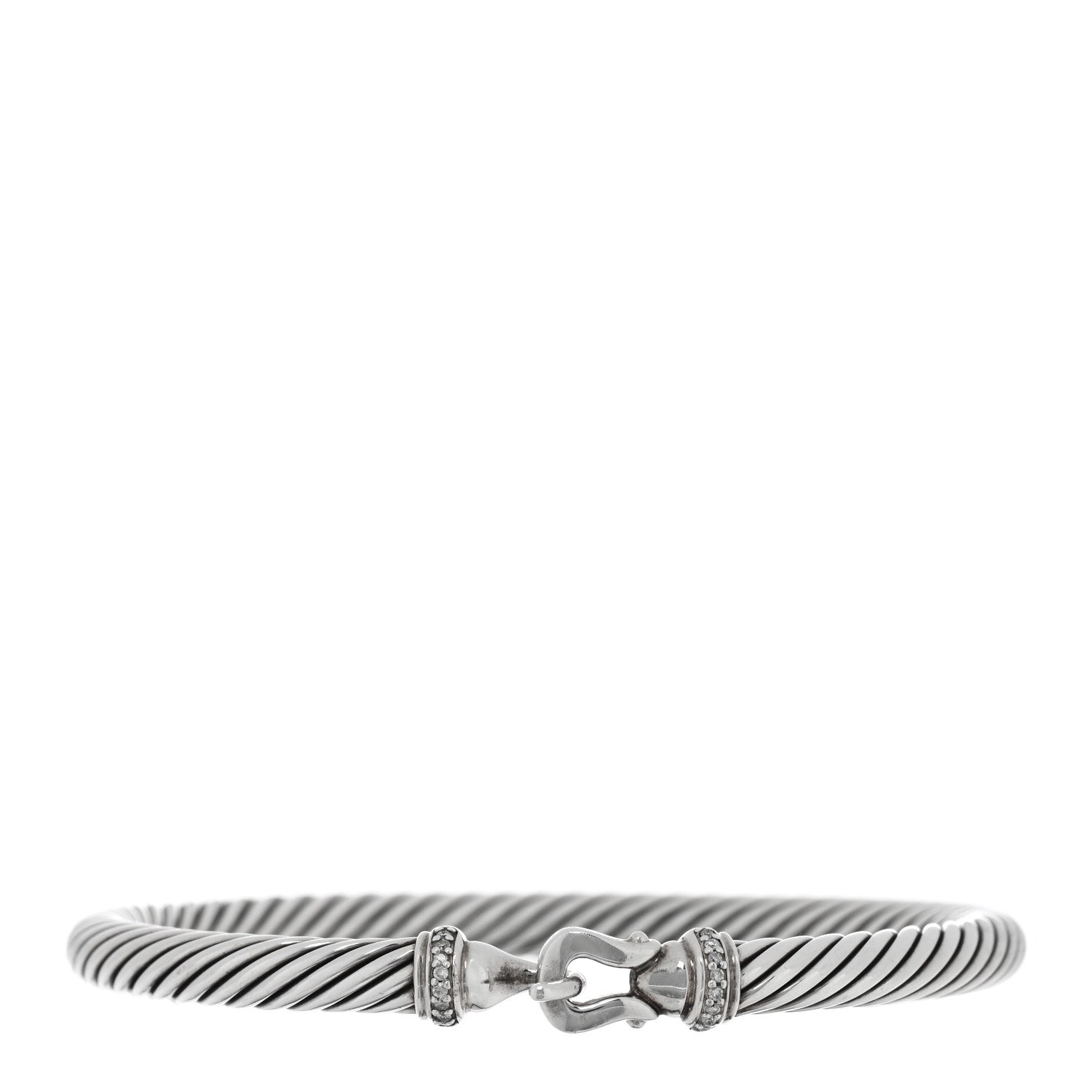 David Yurman Sterling Silver Diamond 5mm Cable Buckle Bracelet 1 of 3