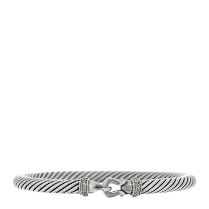 David Yurman Sterling Silver Diamond 5mm Cable Buckle Bracelet 1 of 3