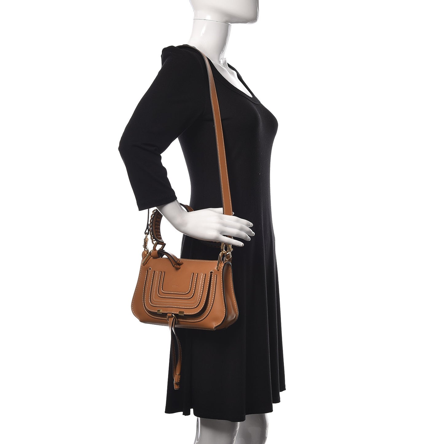 Shiny Calfskin Small Marcie Saddle Shoulder Bag Autumnal Brown