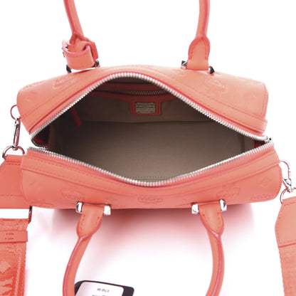 MCM Calfskin Ottomar Monogram Essential Boston Bag Hot Coral 7 of 9