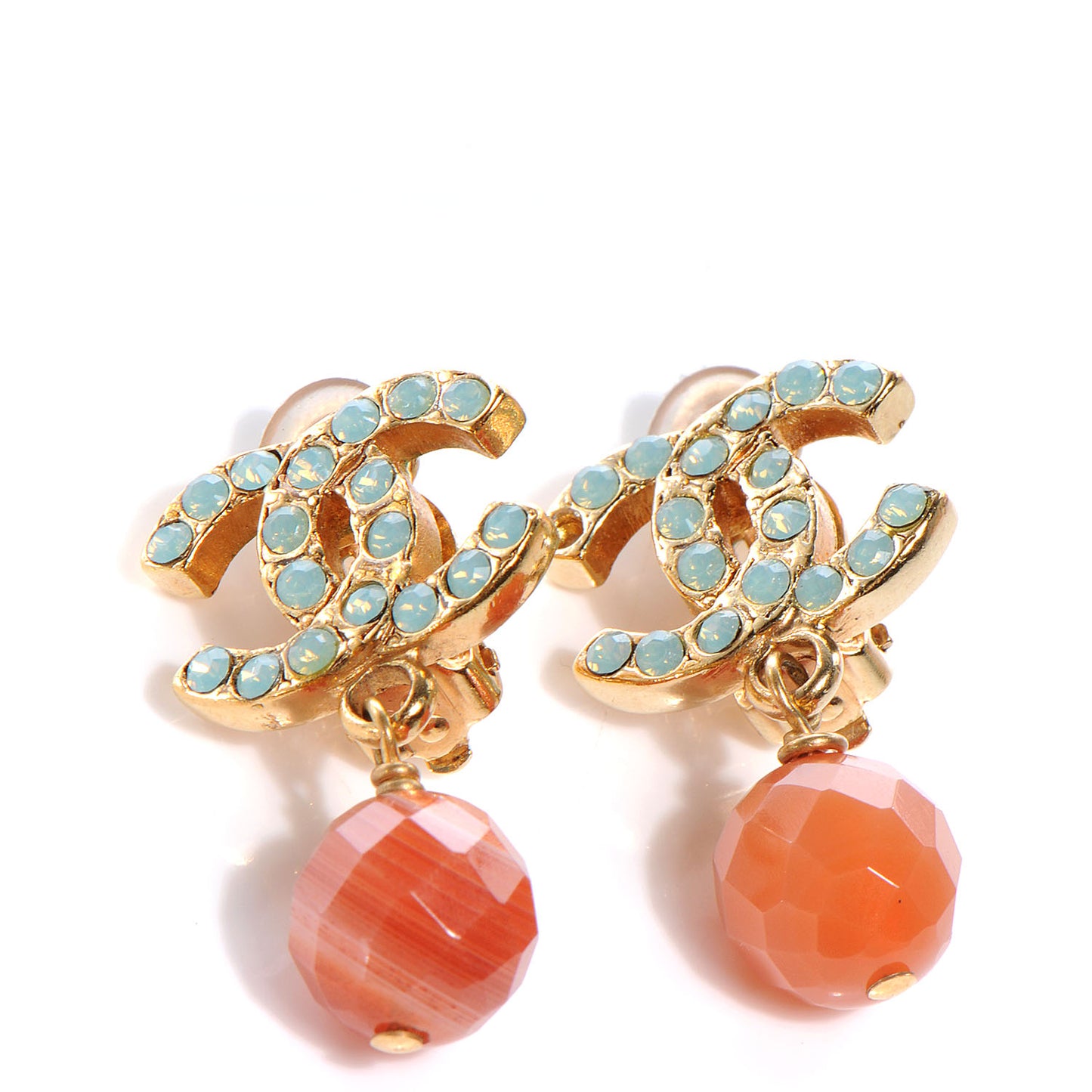 Crystal Beaded CC Drop Earrings Gold