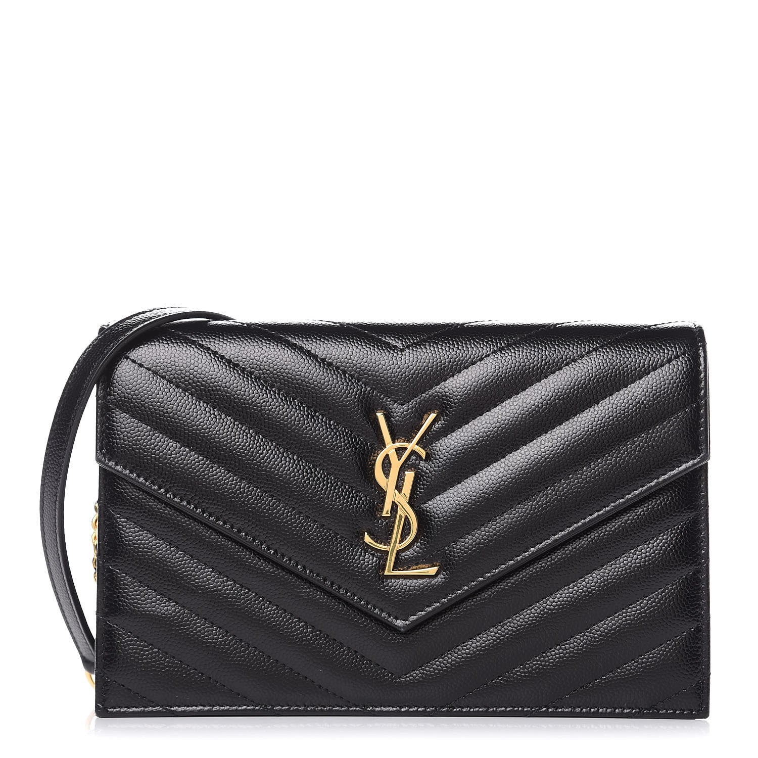 Saint Laurent Grain De Poudre Matelasse Chevron Monogram Envelope Chain Wallet Black 1 of 11