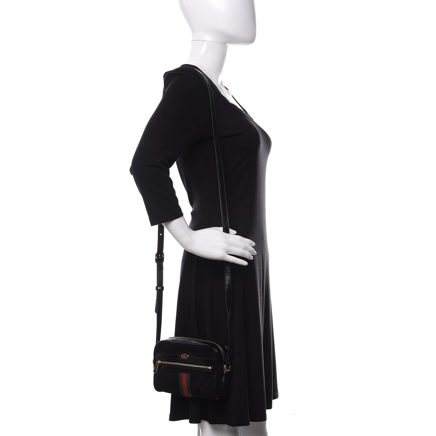 Suede Patent Web Mini Ophidia Shoulder Bag Black