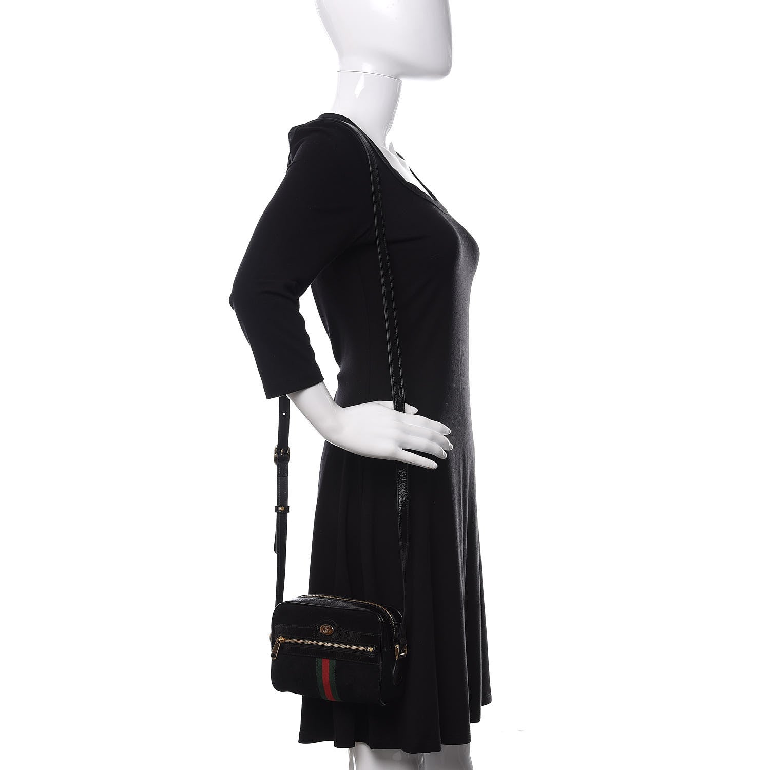 Gucci Suede Patent Web Mini Ophidia Shoulder Bag Black 2 of 10