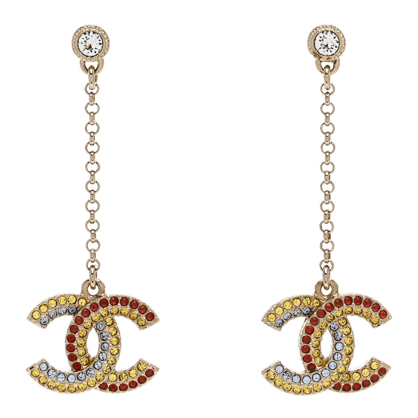 Crystal CC Drop Earrings Gold Multicolor