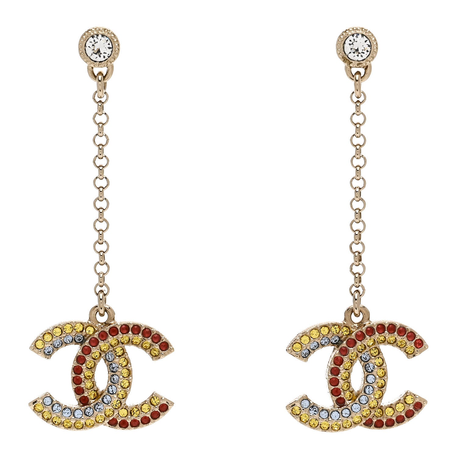 Chanel Crystal CC Drop Earrings Gold Multicolor 1 of 5